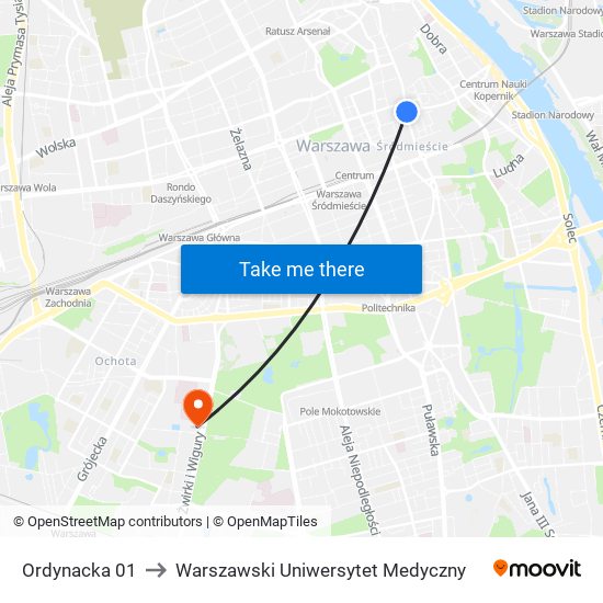 Ordynacka 01 to Warszawski Uniwersytet Medyczny map