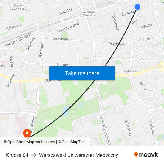 Krucza to Warszawski Uniwersytet Medyczny map