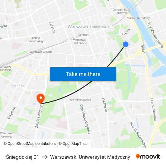 Śniegockiej 01 to Warszawski Uniwersytet Medyczny map