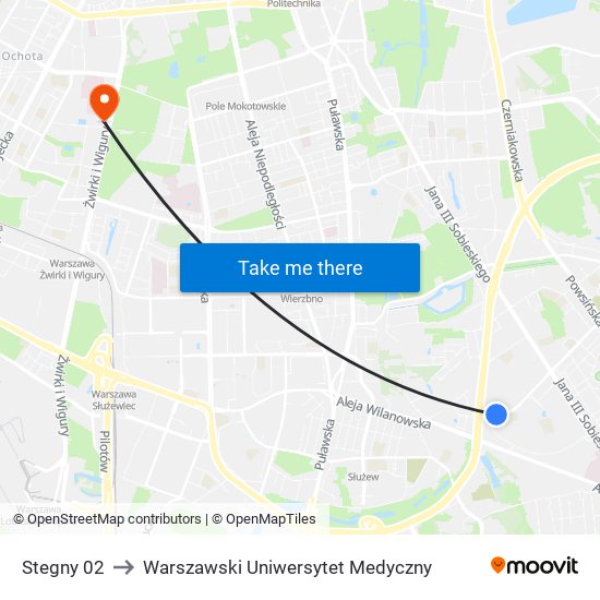 Stegny 02 to Warszawski Uniwersytet Medyczny map
