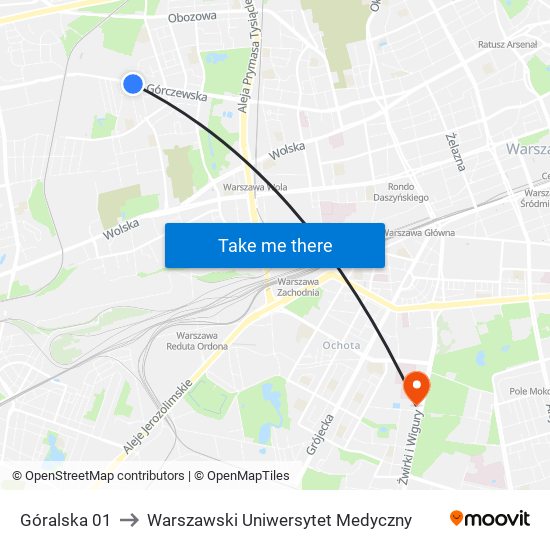 Góralska 01 to Warszawski Uniwersytet Medyczny map