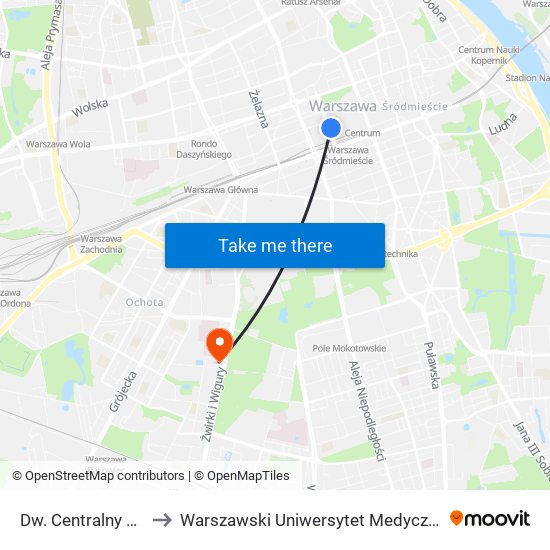 Dw. Centralny 12 to Warszawski Uniwersytet Medyczny map