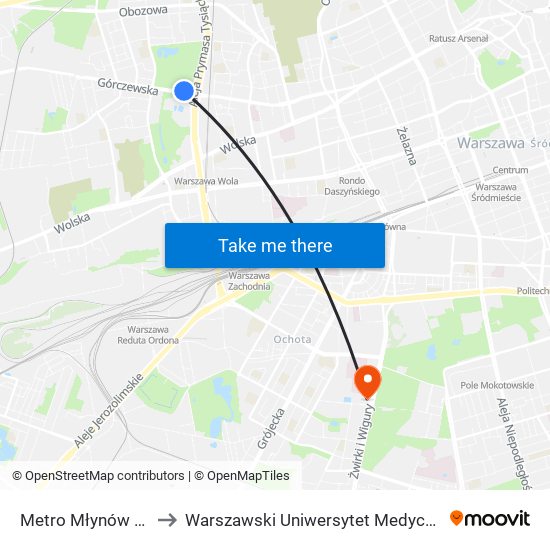 Metro Młynów 02 to Warszawski Uniwersytet Medyczny map