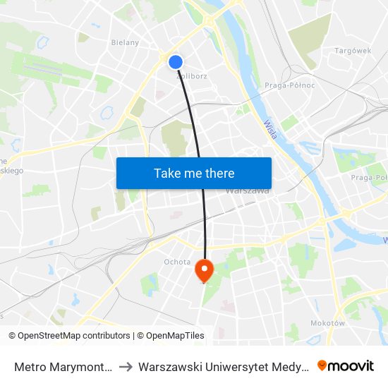 Metro Marymont 01 to Warszawski Uniwersytet Medyczny map