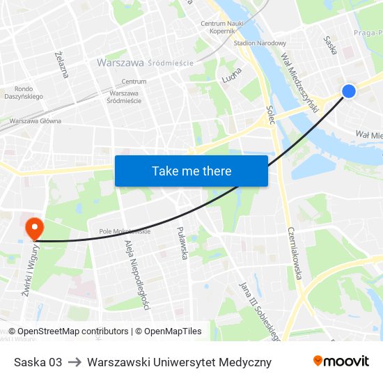 Saska 03 to Warszawski Uniwersytet Medyczny map