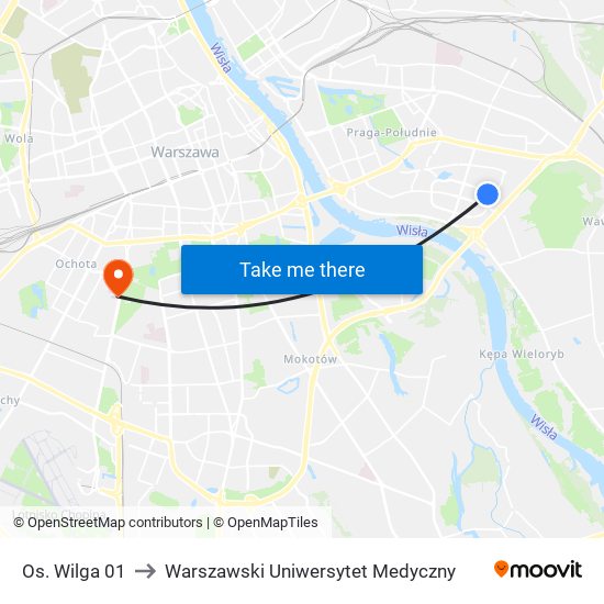 Os. Wilga 01 to Warszawski Uniwersytet Medyczny map