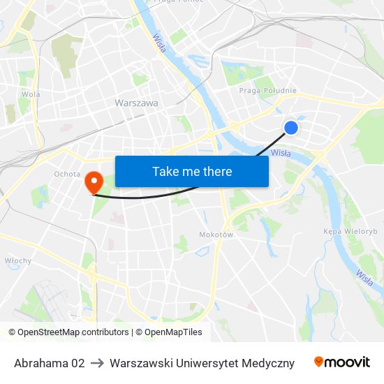 Abrahama 02 to Warszawski Uniwersytet Medyczny map