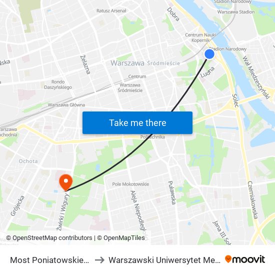 Most Poniatowskiego 02 to Warszawski Uniwersytet Medyczny map