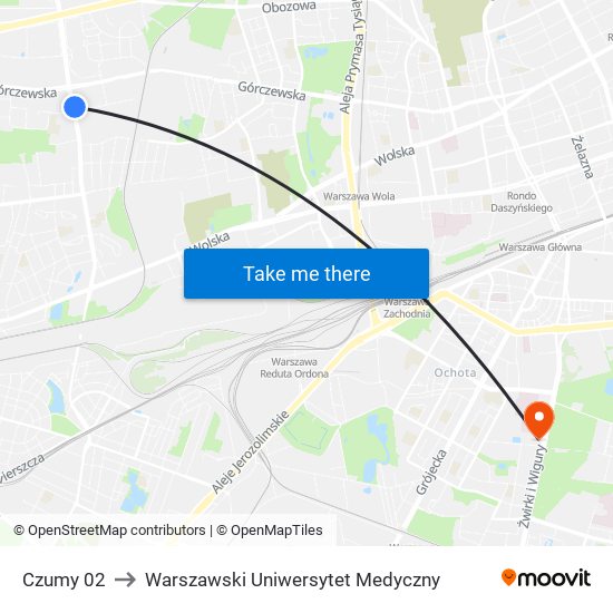 Czumy 02 to Warszawski Uniwersytet Medyczny map
