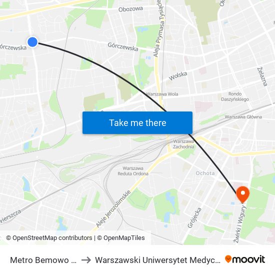 Metro Bemowo 04 to Warszawski Uniwersytet Medyczny map