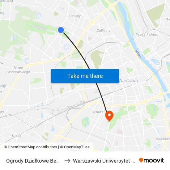 Ogrody Działkowe Bemowo 02 to Warszawski Uniwersytet Medyczny map