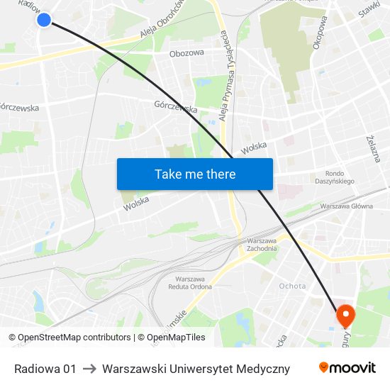 Radiowa 01 to Warszawski Uniwersytet Medyczny map