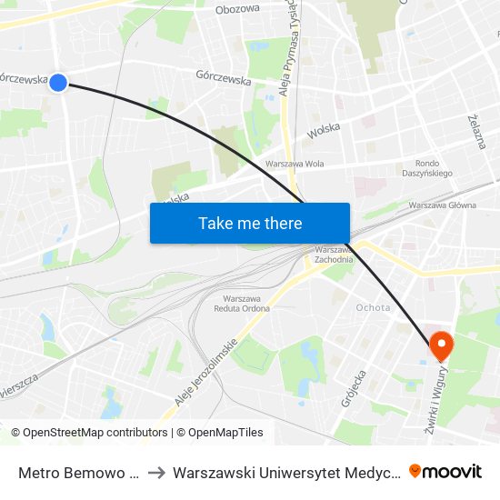 Metro Bemowo 03 to Warszawski Uniwersytet Medyczny map