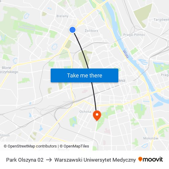 Park Olszyna to Warszawski Uniwersytet Medyczny map