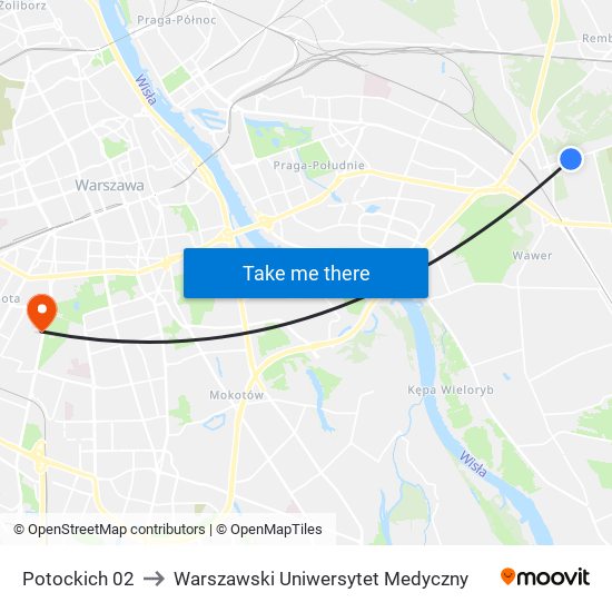 Potockich 02 to Warszawski Uniwersytet Medyczny map