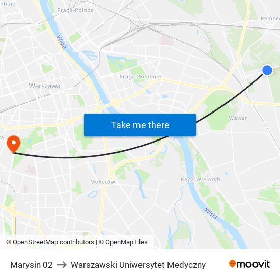 Marysin 02 to Warszawski Uniwersytet Medyczny map