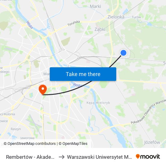 Rembertów - Akademia 01 to Warszawski Uniwersytet Medyczny map