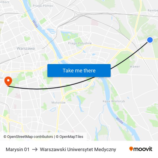 Marysin 01 to Warszawski Uniwersytet Medyczny map