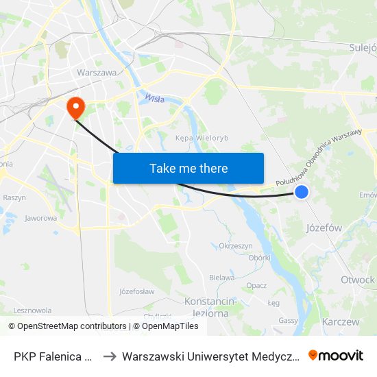 PKP Falenica 03 to Warszawski Uniwersytet Medyczny map