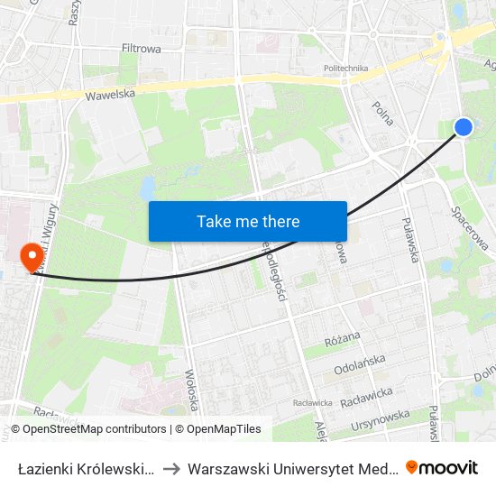 Łazienki Królewskie 02 to Warszawski Uniwersytet Medyczny map