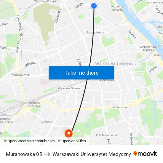 Muranowska to Warszawski Uniwersytet Medyczny map