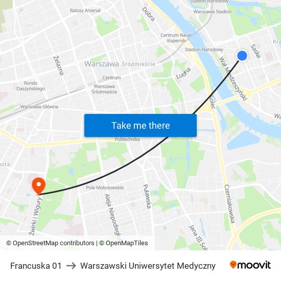 Francuska 01 to Warszawski Uniwersytet Medyczny map