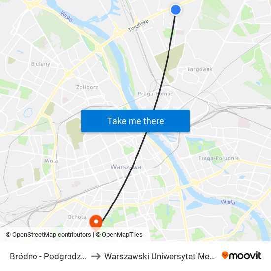 Bródno-Podgrodzie to Warszawski Uniwersytet Medyczny map