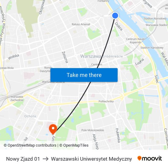 Nowy Zjazd 01 to Warszawski Uniwersytet Medyczny map
