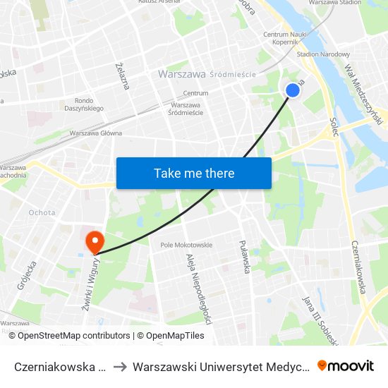 Czerniakowska to Warszawski Uniwersytet Medyczny map