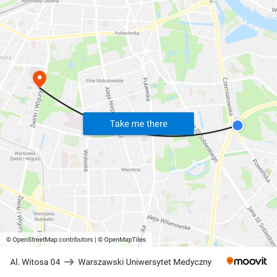 Al. Witosa 04 to Warszawski Uniwersytet Medyczny map
