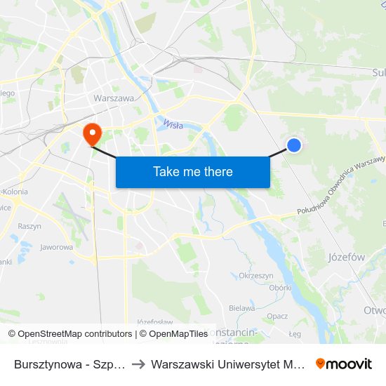 Bursztynowa-Szpital to Warszawski Uniwersytet Medyczny map
