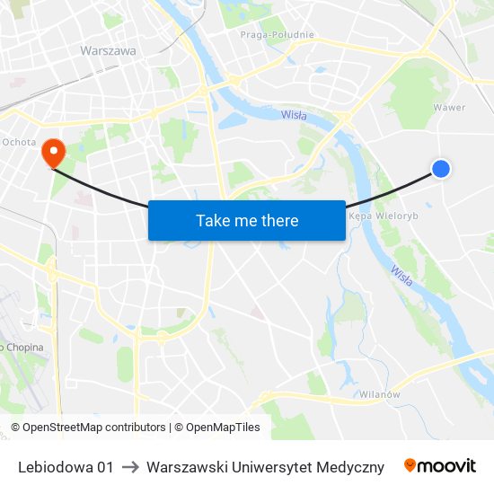 Lebiodowa 01 to Warszawski Uniwersytet Medyczny map