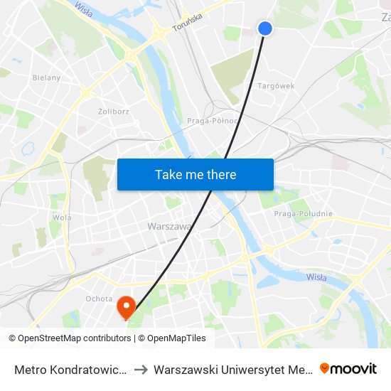 Metro Kondratowicza 04 to Warszawski Uniwersytet Medyczny map