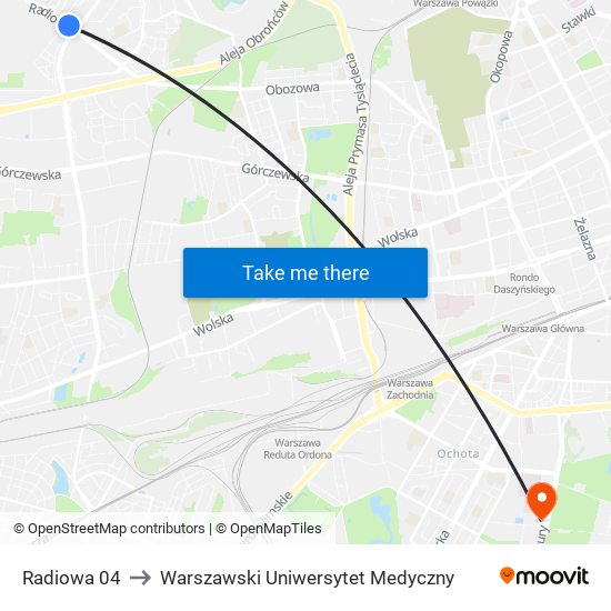 Radiowa 04 to Warszawski Uniwersytet Medyczny map