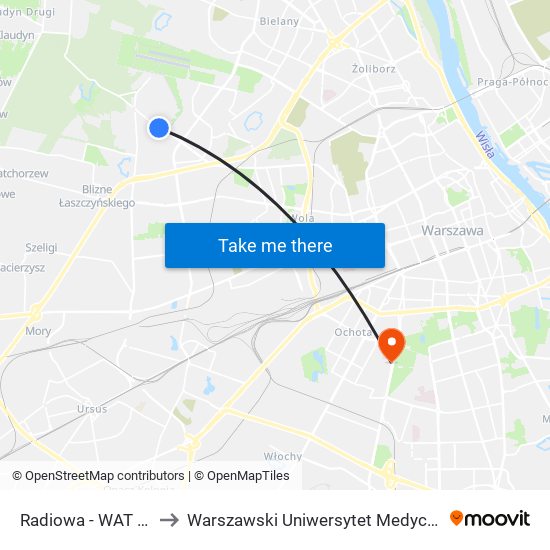 Radiowa - WAT 02 to Warszawski Uniwersytet Medyczny map