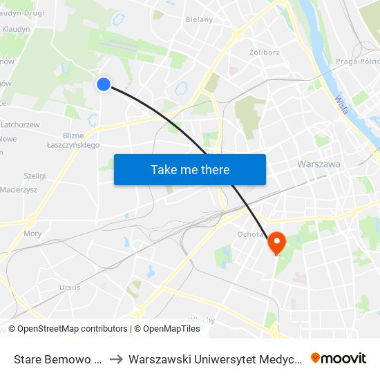 Stare Bemowo 01 to Warszawski Uniwersytet Medyczny map