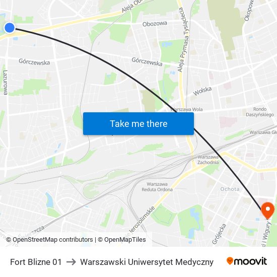 Fort Blizne 01 to Warszawski Uniwersytet Medyczny map