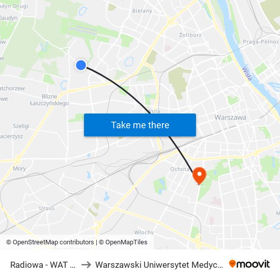 Radiowa - WAT 01 to Warszawski Uniwersytet Medyczny map
