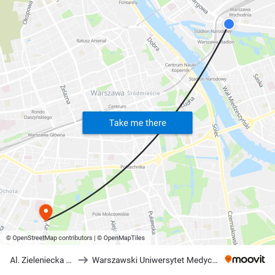 Al. Zieleniecka 04 to Warszawski Uniwersytet Medyczny map