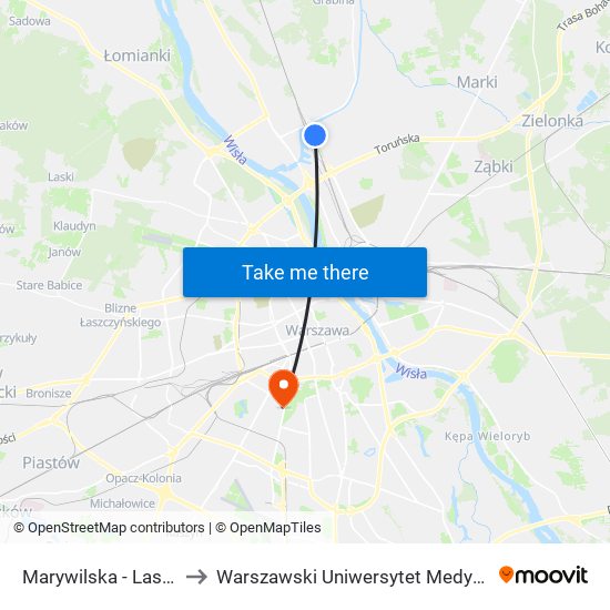 Marywilska - Las 01 to Warszawski Uniwersytet Medyczny map