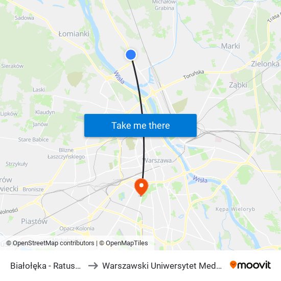 Białołęka - Ratusz 02 to Warszawski Uniwersytet Medyczny map