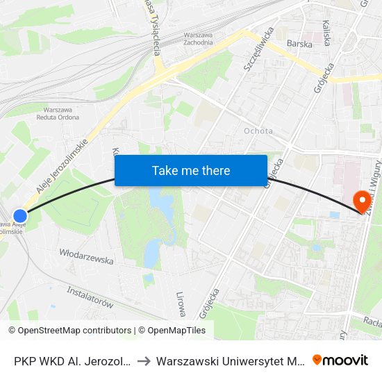PKP WKD Al. Jerozolimskie to Warszawski Uniwersytet Medyczny map