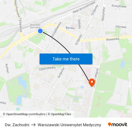 Dw. Zachodni to Warszawski Uniwersytet Medyczny map