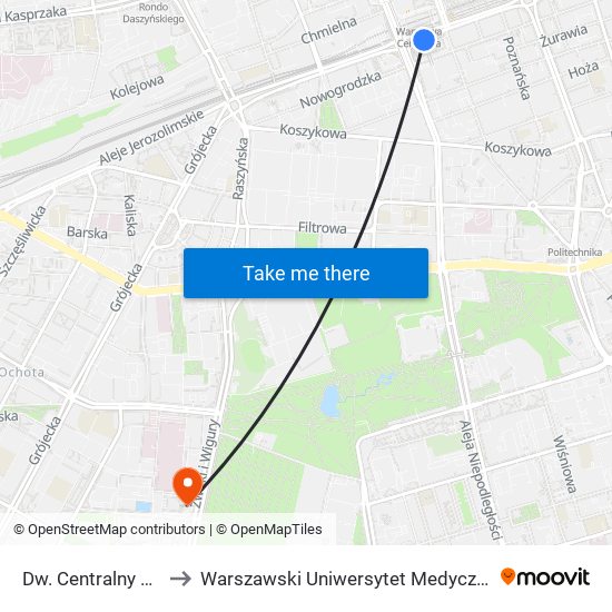 Dw. Centralny 01 to Warszawski Uniwersytet Medyczny map