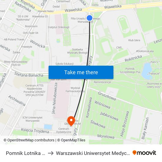 Pomnik Lotnika 01 to Warszawski Uniwersytet Medyczny map