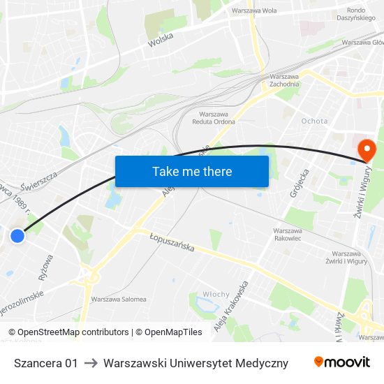 Szancera 01 to Warszawski Uniwersytet Medyczny map