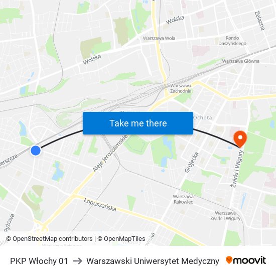 PKP Włochy 01 to Warszawski Uniwersytet Medyczny map