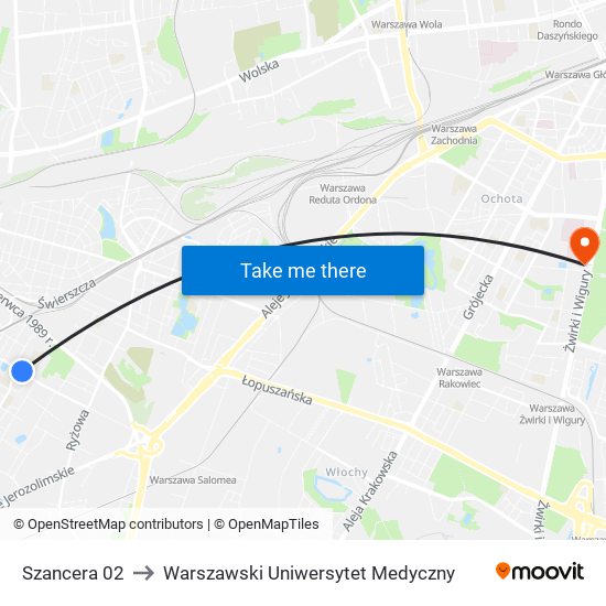 Szancera 02 to Warszawski Uniwersytet Medyczny map