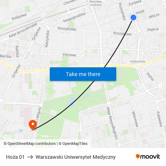 Hoża to Warszawski Uniwersytet Medyczny map