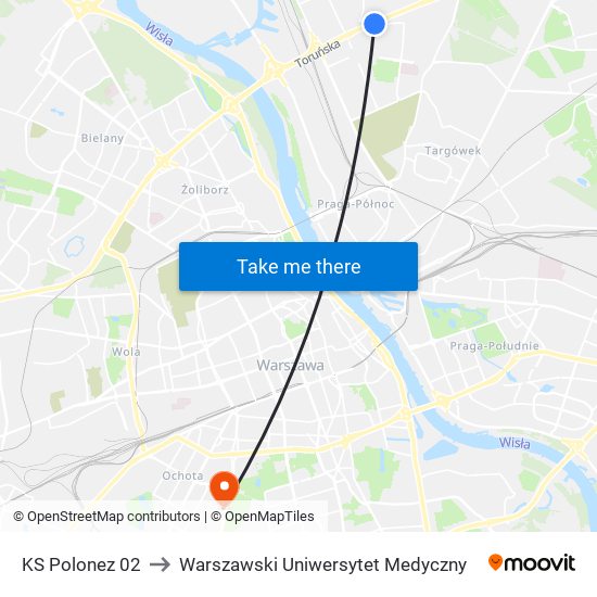 KS Polonez 02 to Warszawski Uniwersytet Medyczny map